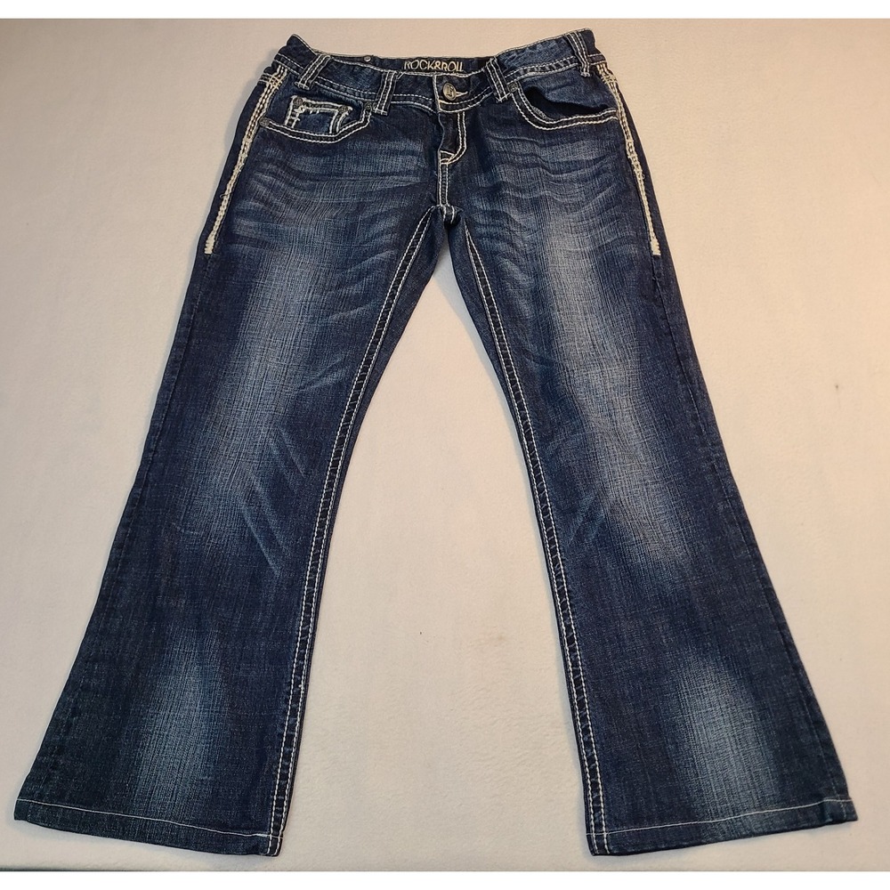 Rock & Roll Cowgirl Jeans Womens 31x32 Low Rise Bootcut Rhinestone W0-9499